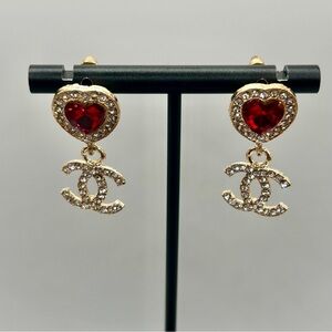 Designer Inspired-Gold and Red Heart Earrings
